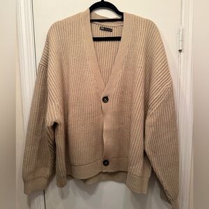 Beige Knit Cardigan with two Button Closure- oversized